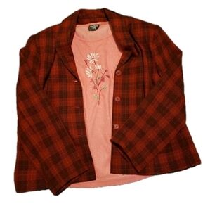 Red Plaid Blazer And Tank Top Set Lined Floral *See Measurements* Southern Lady